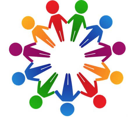 A stylized image of a group of people (circle)